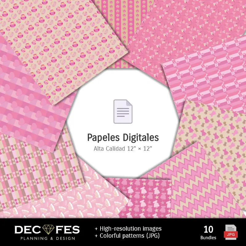 Collages | Papel Digital Osita Rosa - Imprimibles para Scrapbook y DIY