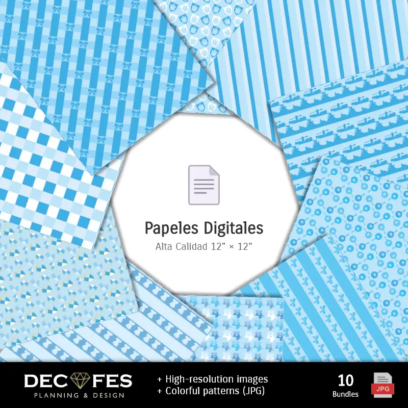 Collages | Papel Digital Osito Príncipe Celeste - Imprimibles para Scrapbook y DIY