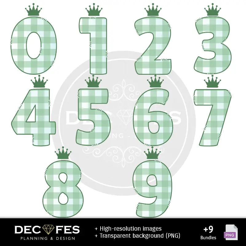 Números Temáticos | Papel Digital Osito Príncipe Verde - Imprimibles para Scrapbook y DIY