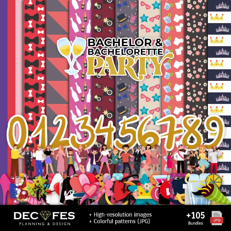 Papel digital para despedida de solteiro(a) - Imprimíveis para scrapbooking e projetos DIY