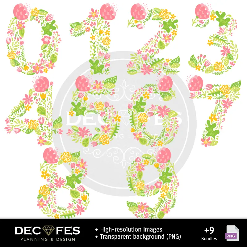 Números Temáticos | Papel Digital Primavera - Imprimibles para Scrapbook y DIY