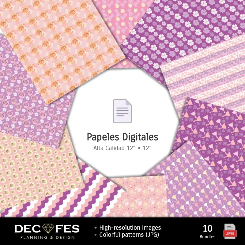 Papel Digital Quinceañera - Imprimibles para Scrapbook y DIY