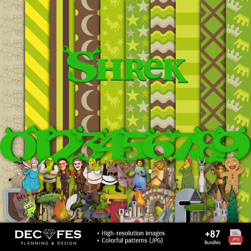Papel Digital Shrek - Imprimibles para Scrapbook y DIY