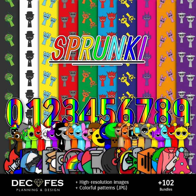 Papel Digital Sprunki - Imprimibles para Scrapbook y DIY