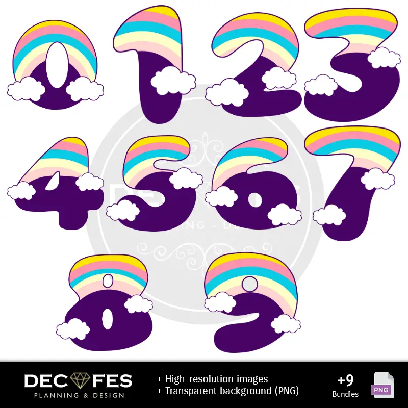 Números Temáticos | Papel Digital Unicornios - Imprimibles para Scrapbook y DIY