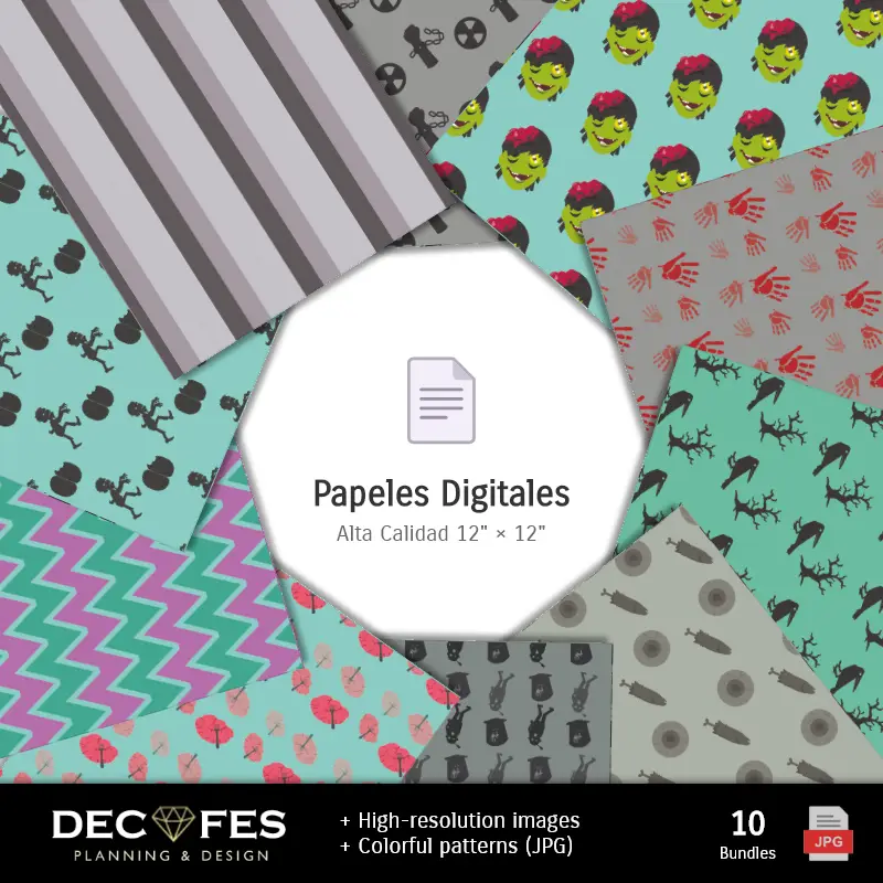 Collages | Papel Digital Zombies - Imprimibles para Scrapbook y DIY