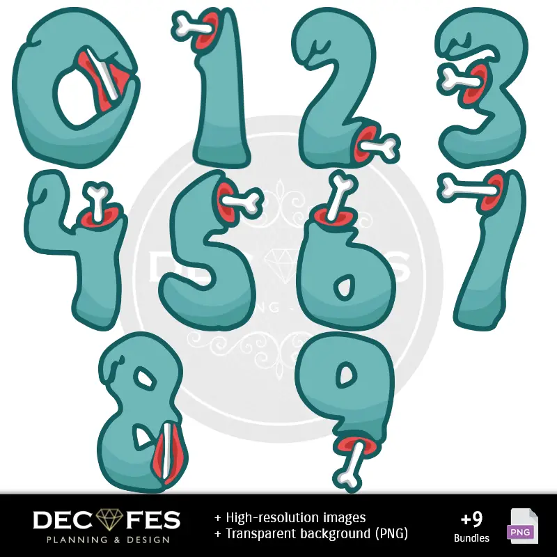 Números Temáticos | Papel Digital Zombies - Imprimibles para Scrapbook y DIY