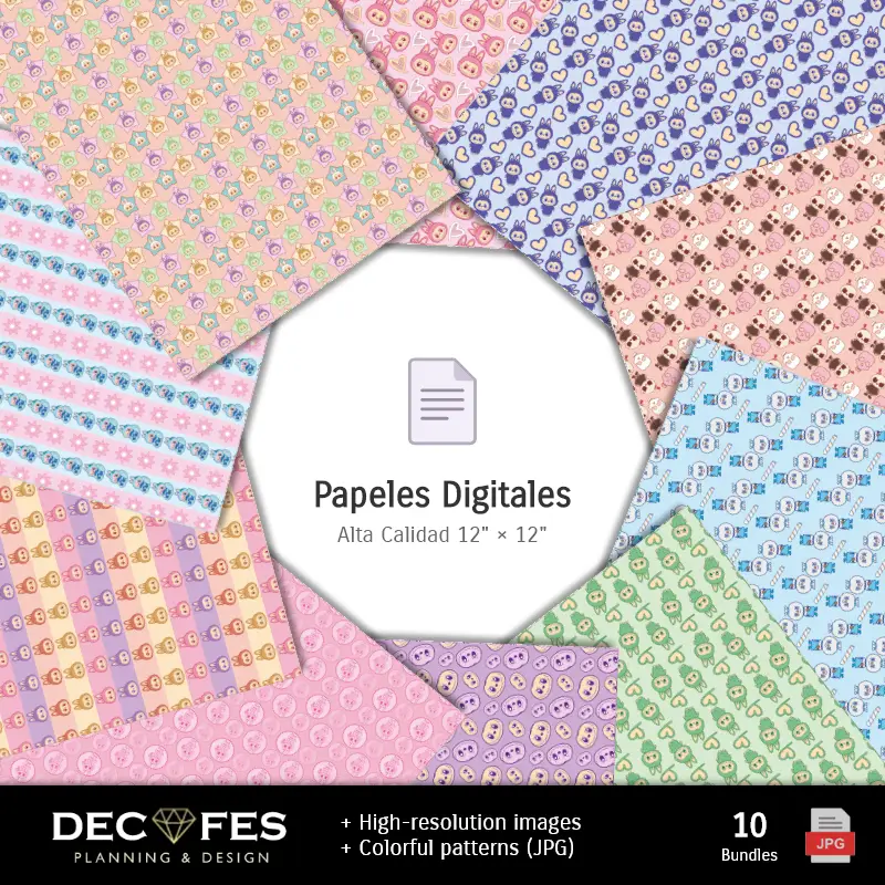 Collages | Papier Labububu numérique - Imprimables pour scrapbook et bricolage