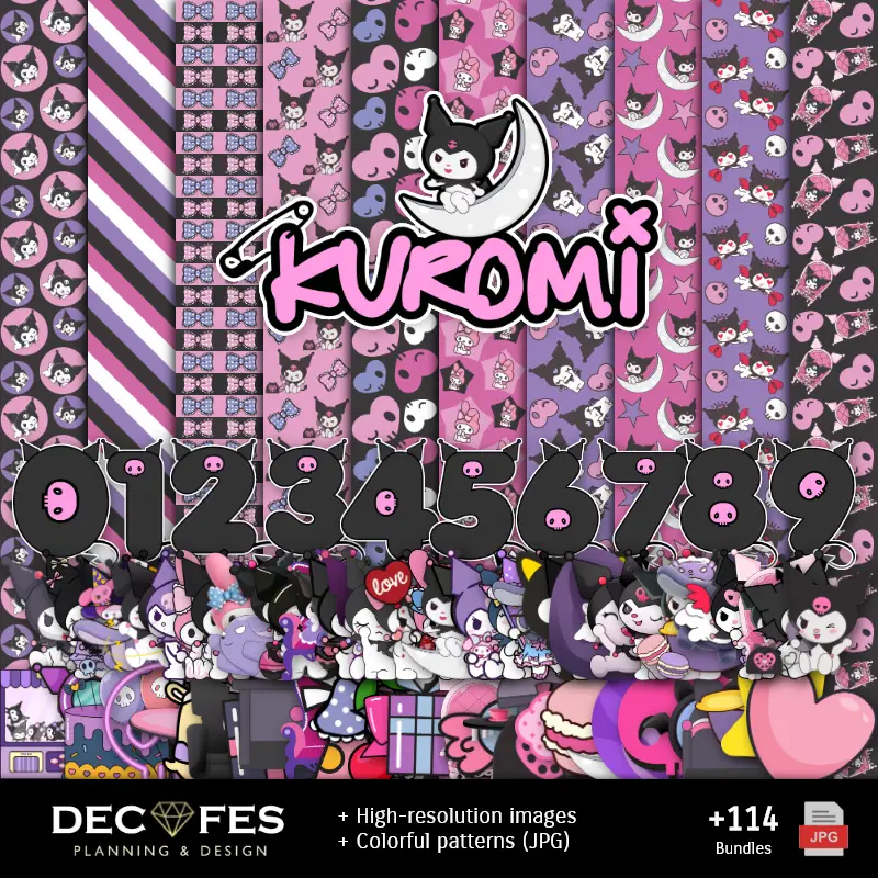 Accesorios | Papier numérique Kuromi - Imprimable pour scrapbook et bricolage