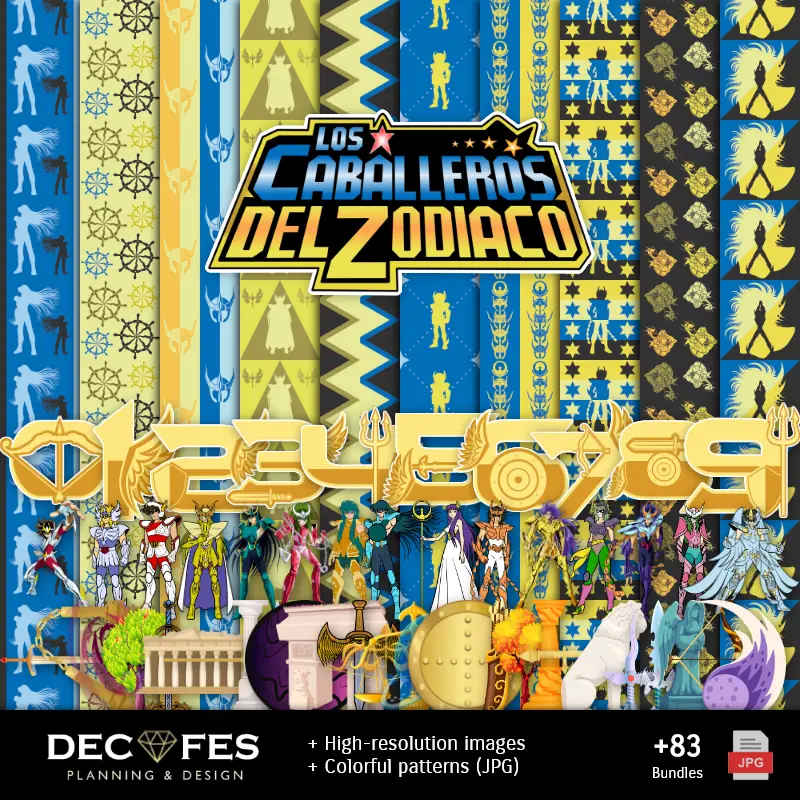 Papier numérique Les Chevaliers du Zodiac - Imprimable pour Scrapbook et bricolage