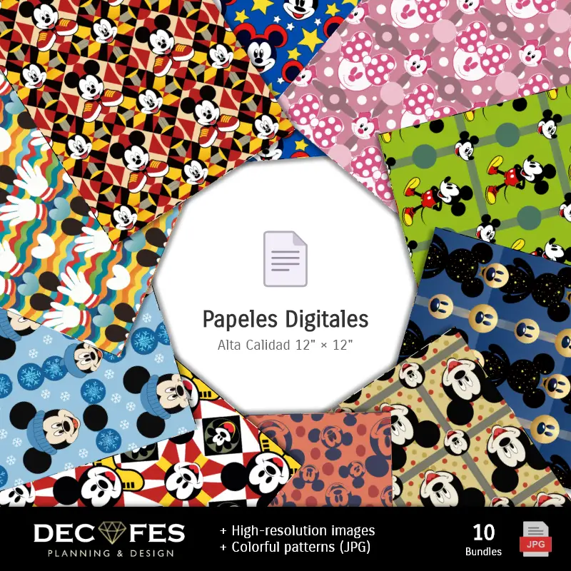 Collages | Papier numérique Mickey Mouse - Imprimable pour scrapbook et bricolage