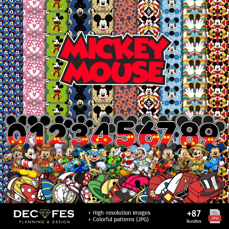 Papier numérique Mickey Mouse - Imprimable pour scrapbook et bricolage