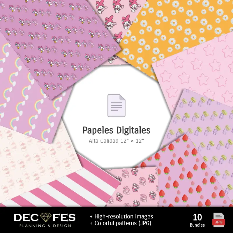 Collages | Papier numérique My Melody - Imprimables pour scrapbooking et loisirs créatifs