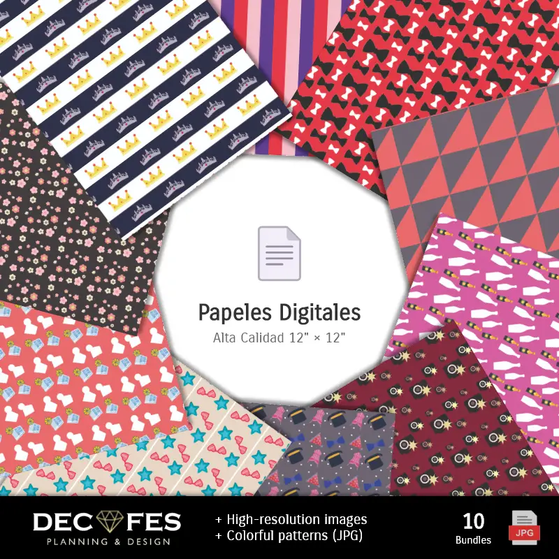 Collages | Papier numérique pour enterrement de vie de jeune fille et de garçon - Imprimables pour scrapbooking et loisirs créatifs