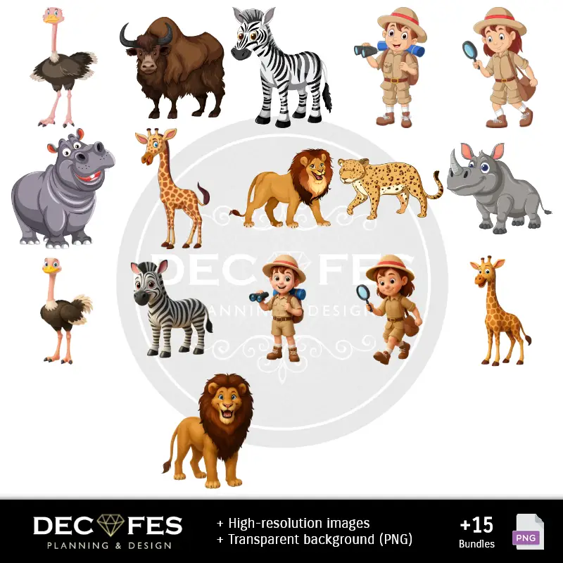 Personajes | Papier numérique Safari d'impression animale - Imprimable pour Scrapbook et bricolage