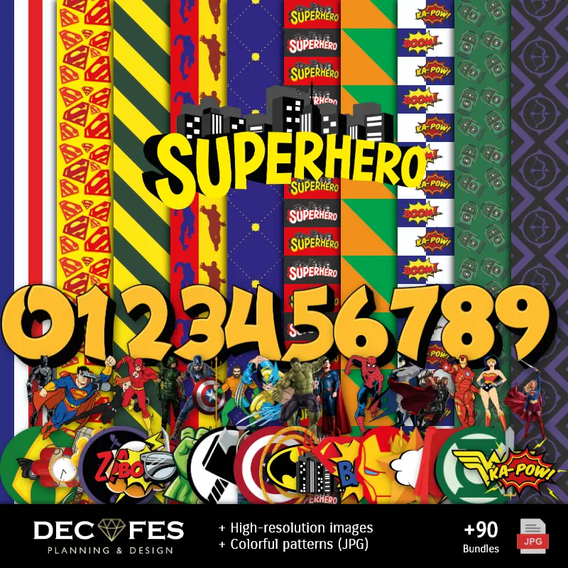 Patrones | Papier numérique Super Heroes - Imprimable pour scrapbook et bricolage