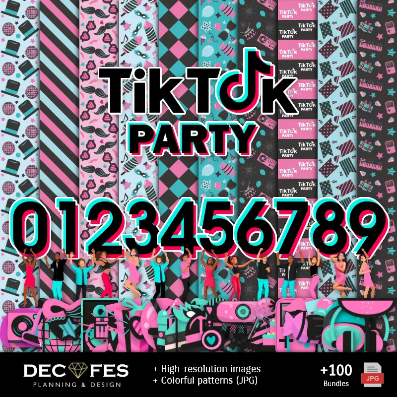 Papier numérique TikTok Party - Imprimable pour Scrapbook et bricolage