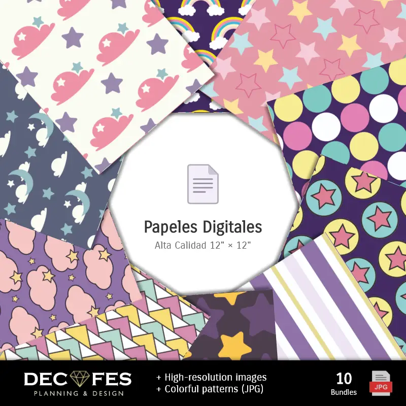 Collages | Papier numérique Unicornios - Imprimable pour scrapbook et bricolage