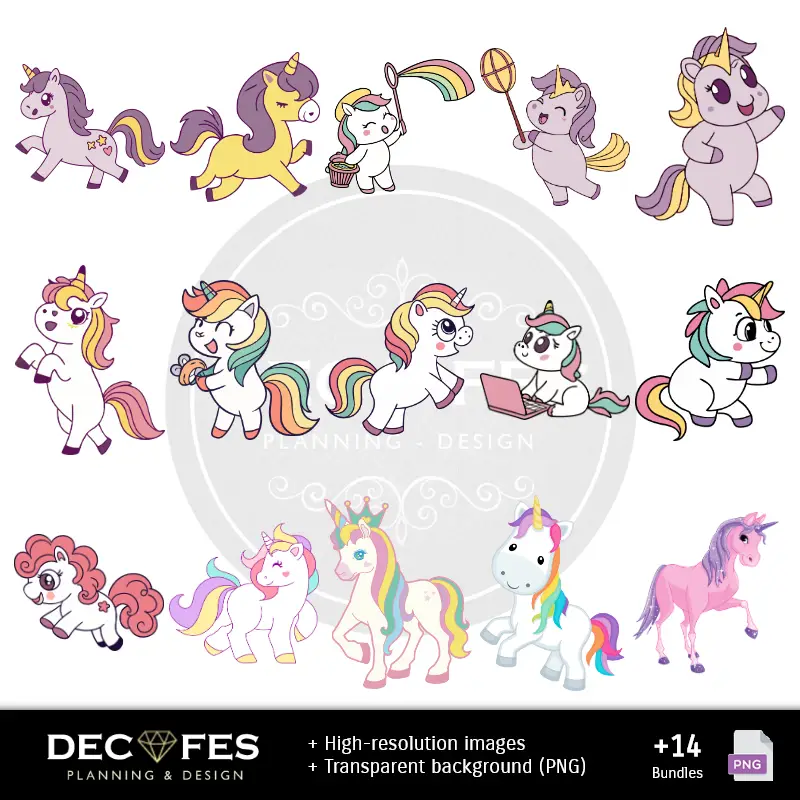 Personajes | Papier numérique Unicornios - Imprimable pour scrapbook et bricolage