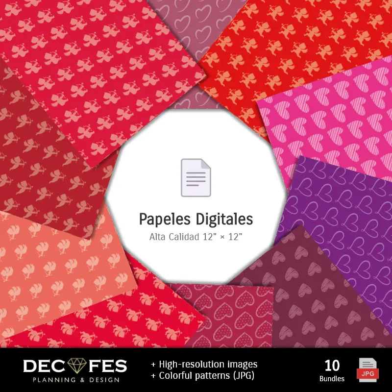 Collages | Papier numérique Valentin - Imprimable pour Scrapbook et bricolage