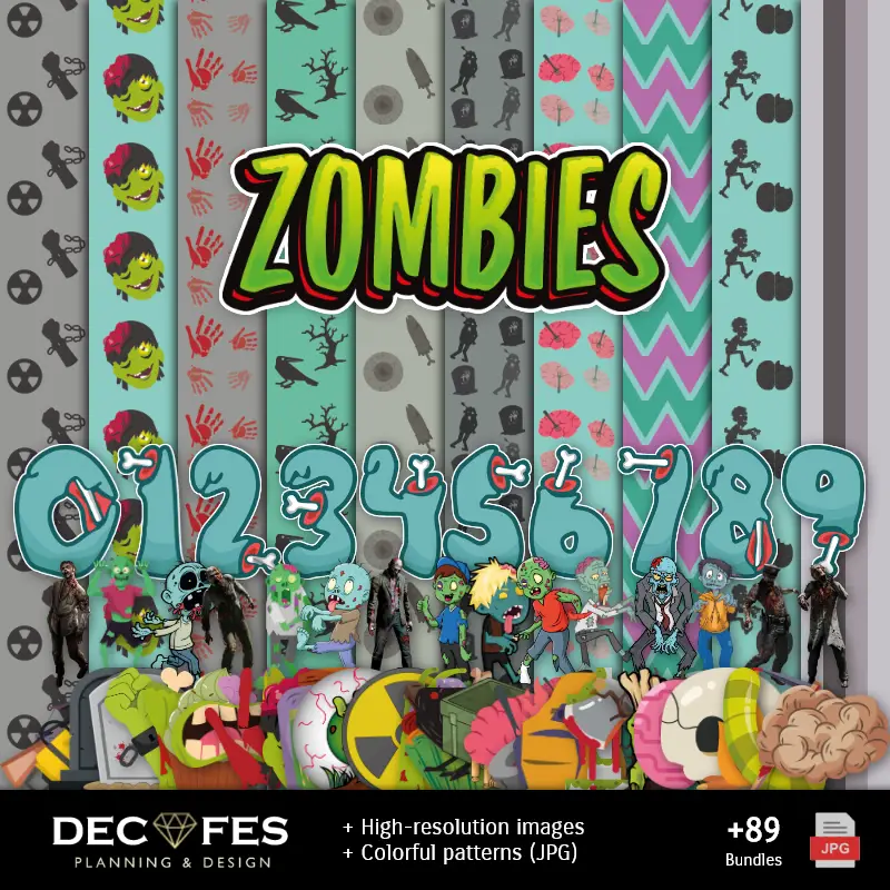Papier numérique Zombies - Imprimable pour Scrapbook et bricolage