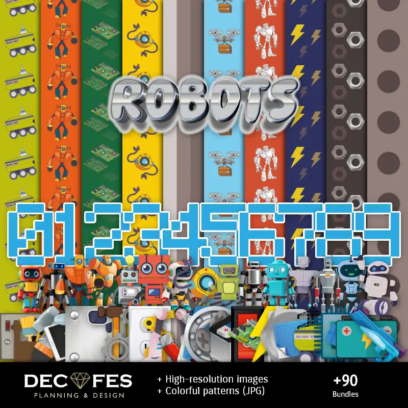 Papier robot numérique - Imprimable pour scrapbook et bricolage