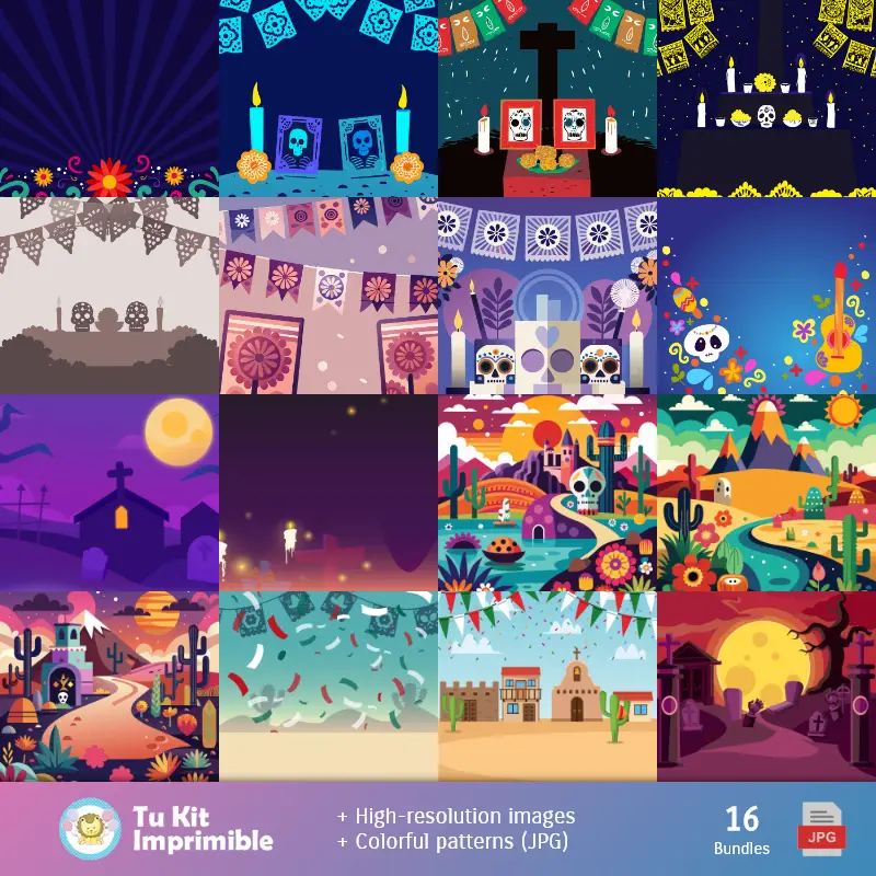 Personajes | Patroni e Textures Giorno della Catrina dei Morti - Scrapbook e Kit del Partito