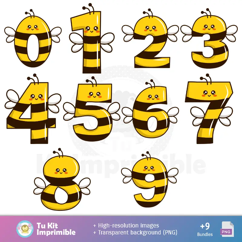 Números Temáticos | Patrones y Texturas Abejitas - Kits de Scrapbook y Fiestas