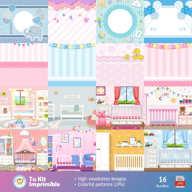 Patrones y Texturas Baby Shower - Kits de Scrapbook y Fiestas