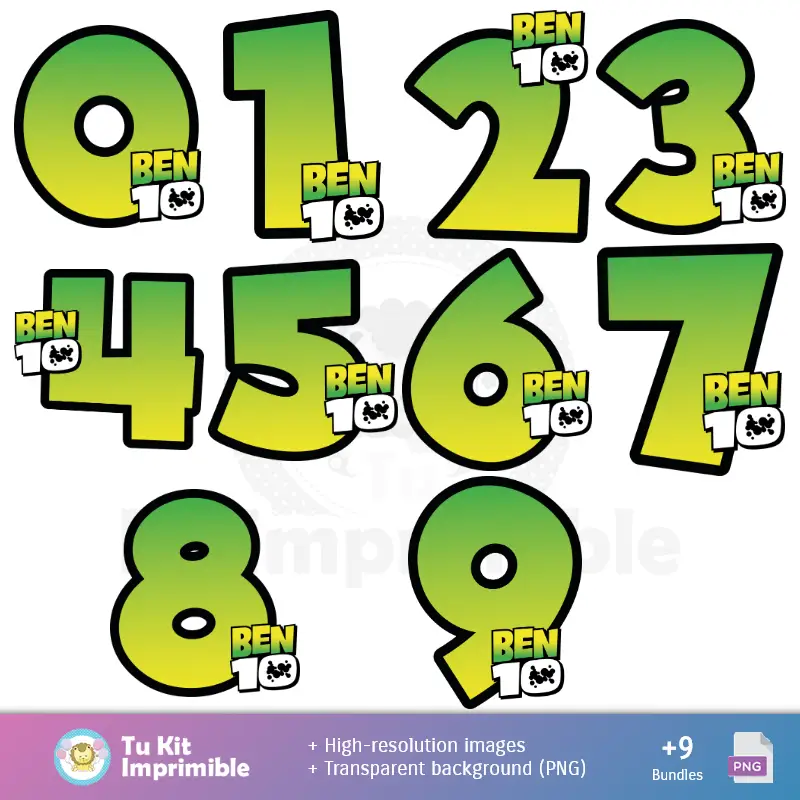 Números Temáticos | Patrones y Texturas Ben 10 - Kits de Scrapbook y Fiestas