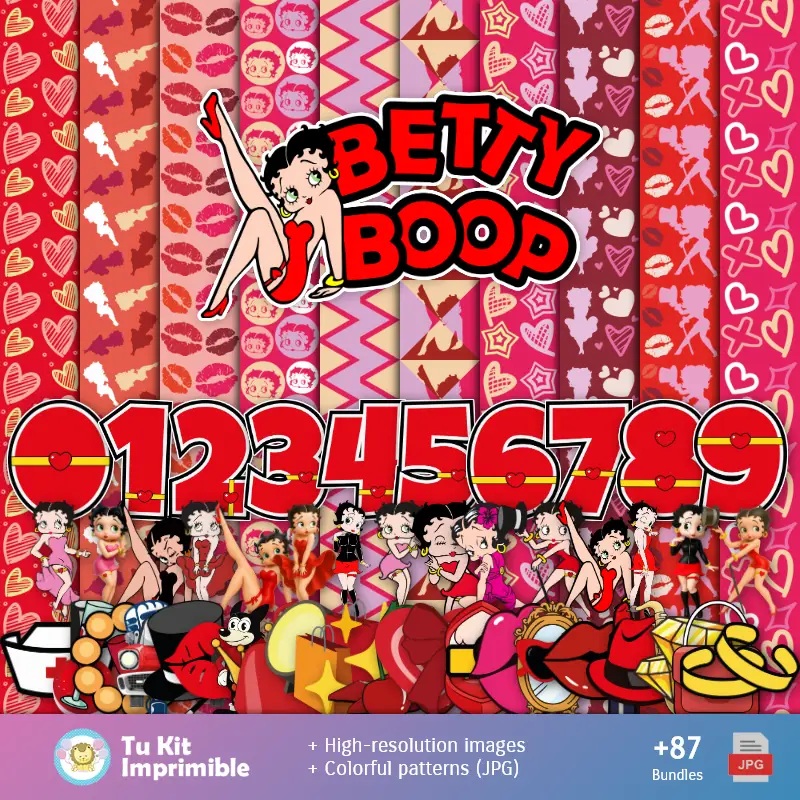 Números Temáticos | Patrones y Texturas Betty Boop - Kits de Scrapbook y Fiestas