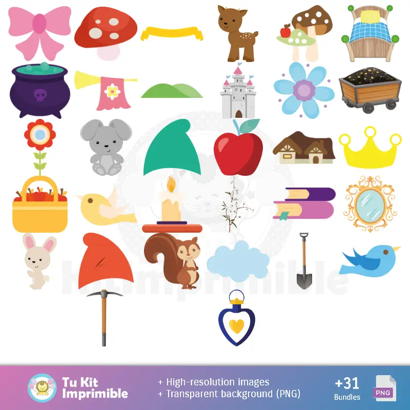 Accesorios | Patrones y Texturas Blanca Nieves y Los 7 Enanitos - Kits de Scrapbook y Fiestas