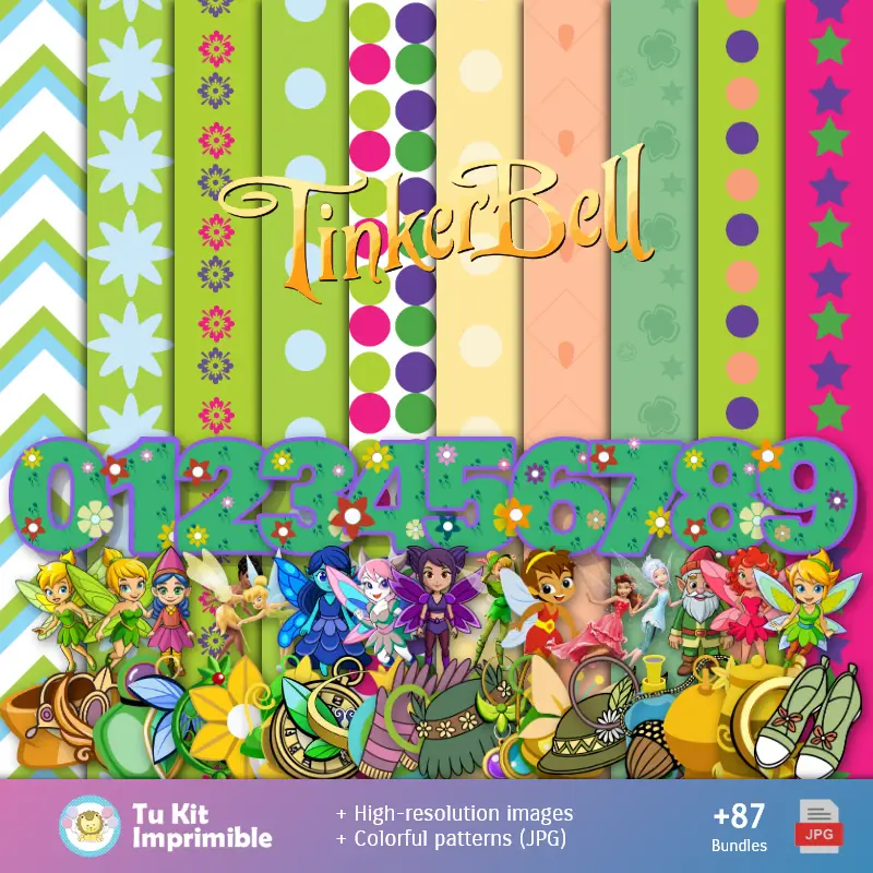 Patrones y Texturas Campanita Tinker Bell - Kits de Scrapbook y Fiestas