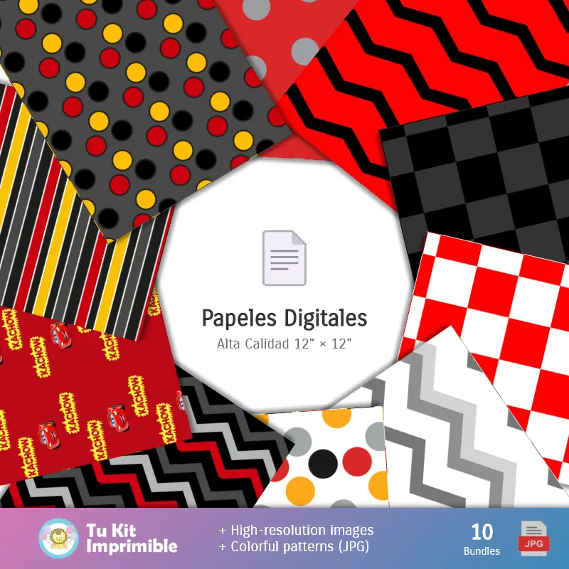 Números Temáticos | Patrones y Texturas Cars McQueen - Kits de Scrapbook y Fiestas