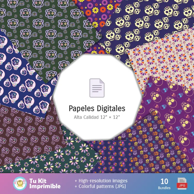 Accesorios | Patrones y Texturas Catrinas Día de los Muertos - Kits de Scrapbook y Fiestas