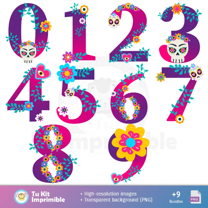 Números Temáticos | Patrones y Texturas Catrinas Día de los Muertos - Kits de Scrapbook y Fiestas