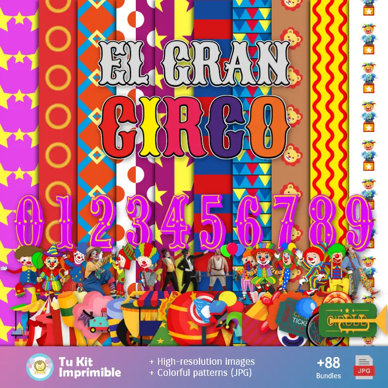 Patrones y Texturas Circo Payasos - Kits de Scrapbook y Fiestas