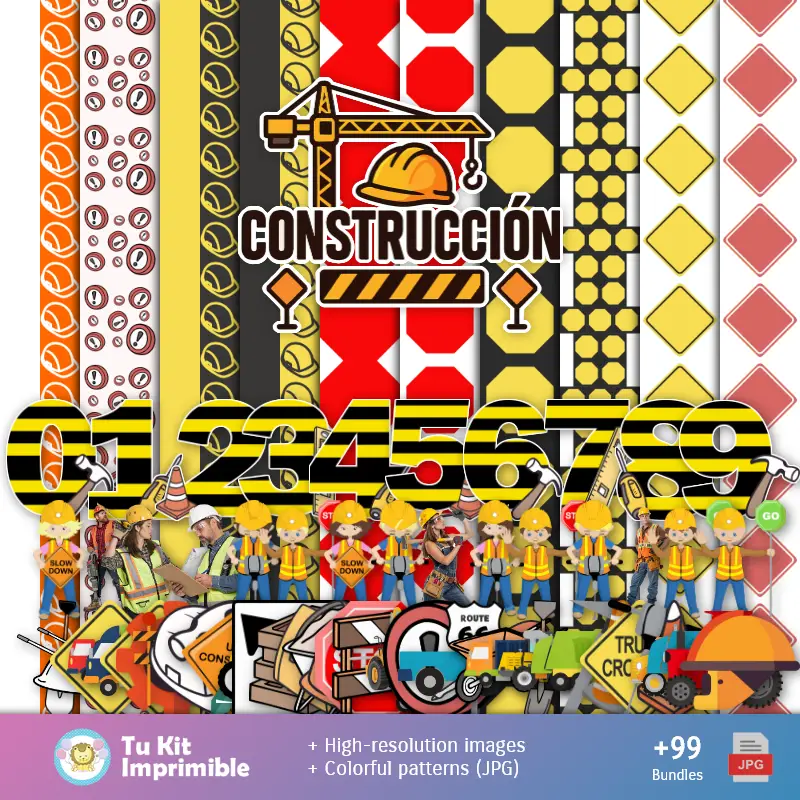 Números Temáticos | Patrones y Texturas Construcción - Kits de Scrapbook y Fiestas