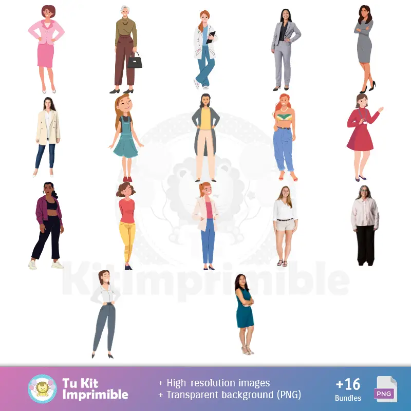 Personajes | Patrones y Texturas Día de la Mujer - Kits de Scrapbook y Fiestas