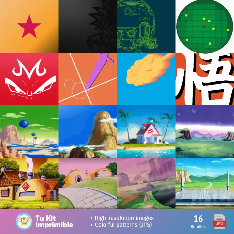 Accesorios | Patrones y Texturas Dragon Ball Z - Kits de Scrapbook y Fiestas