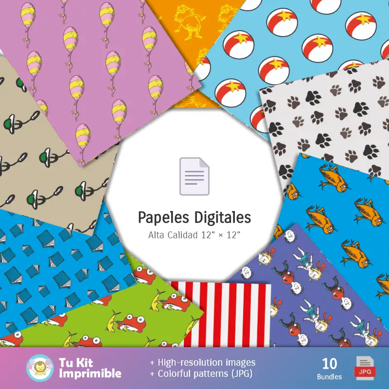 Collages | Patrones y Texturas El Gato Ensombrerado - Kits de Scrapbook y Fiestas