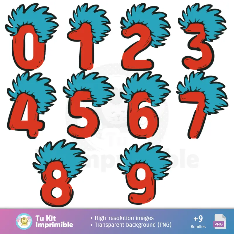 Números Temáticos | Patrones y Texturas El Gato Ensombrerado - Kits de Scrapbook y Fiestas