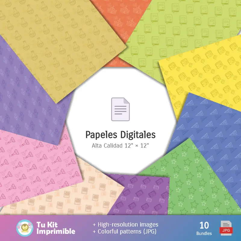 Collages | Patrones y Texturas Escuela - Kits de Scrapbook y Fiestas