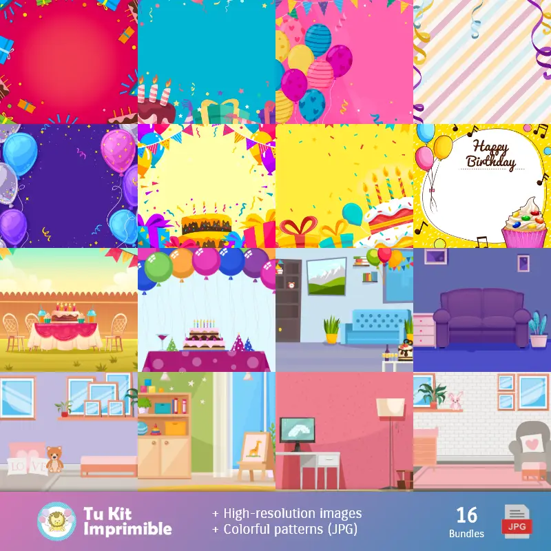 Números Temáticos | Patrones y Texturas Feliz Cumpleaños - Kits de Scrapbook y Fiestas