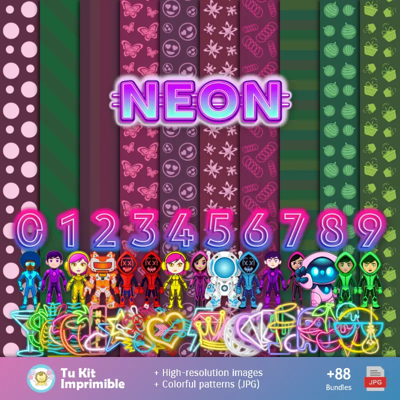 Patrones y Texturas Fiesta Neón - Kits de Scrapbook y Fiestas