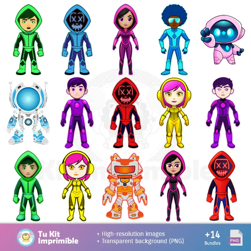 Personajes | Patrones y Texturas Fiesta Neón - Kits de Scrapbook y Fiestas