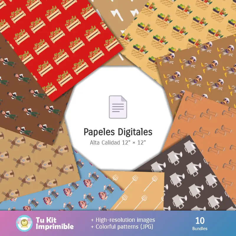 Collages | Patrones y Texturas Granja de Zenón - Kits de Scrapbook y Fiestas