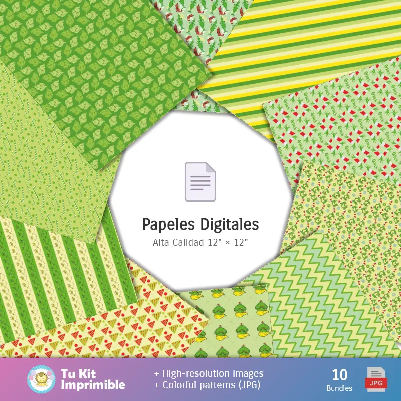 Collages | Patrones y Texturas Grinch - Kits de Scrapbook y Fiestas