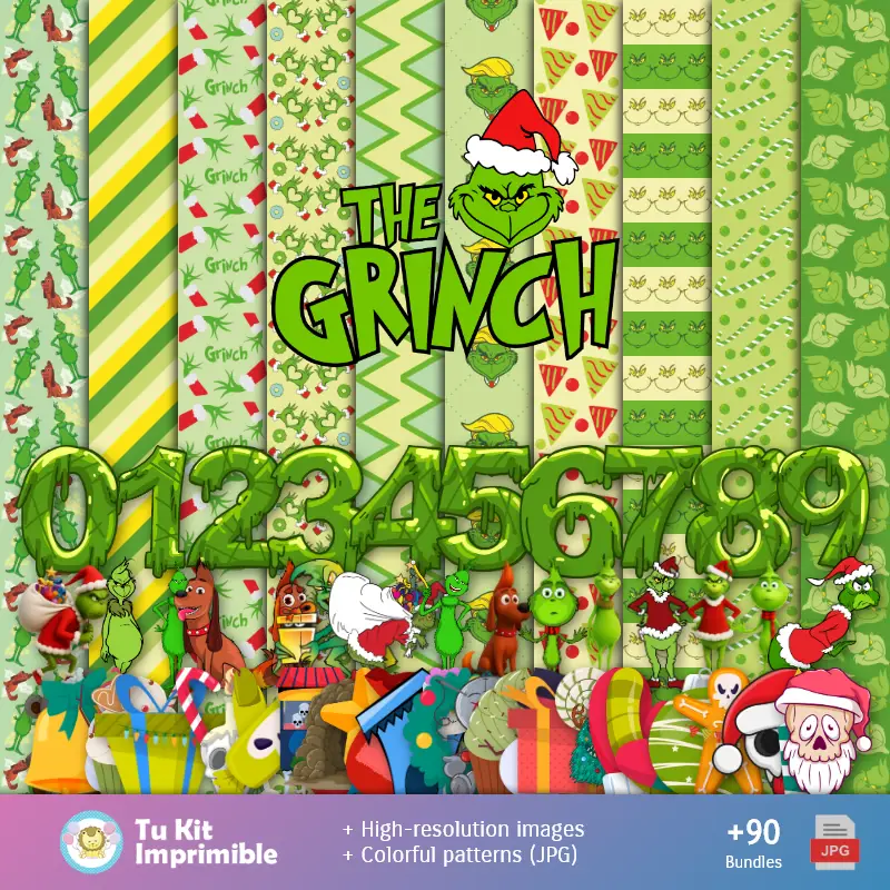 Patrones y Texturas Grinch - Kits de Scrapbook y Fiestas