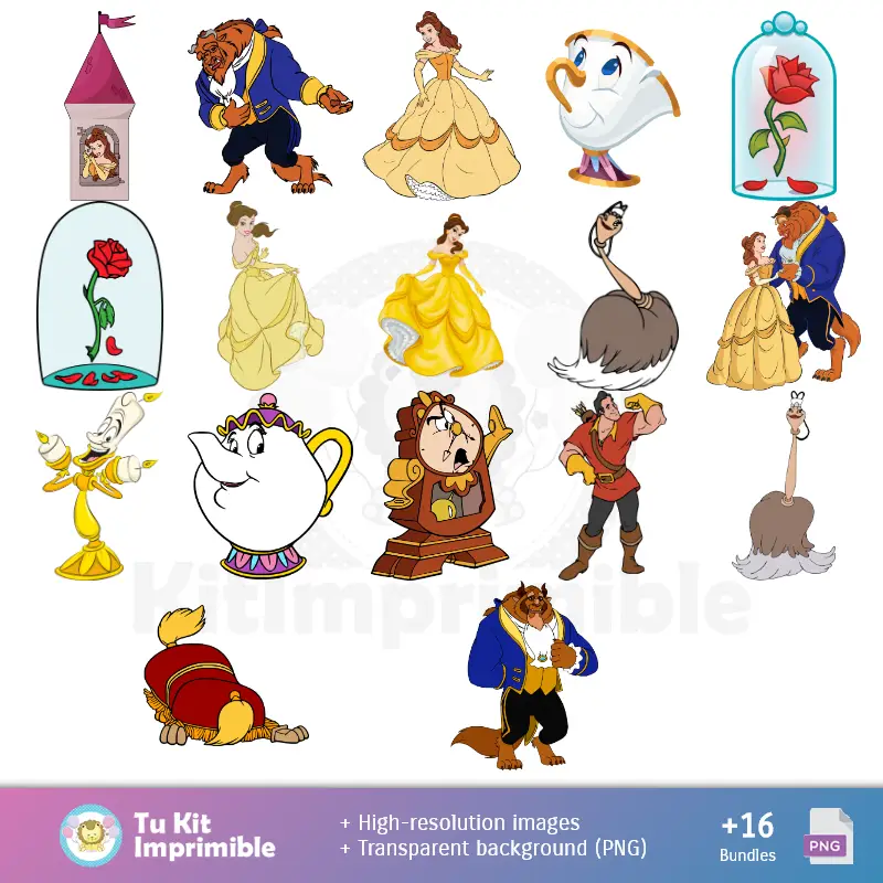 Números Temáticos | Patrones y Texturas La Bella y La Bestia - Kits de Scrapbook y Fiestas